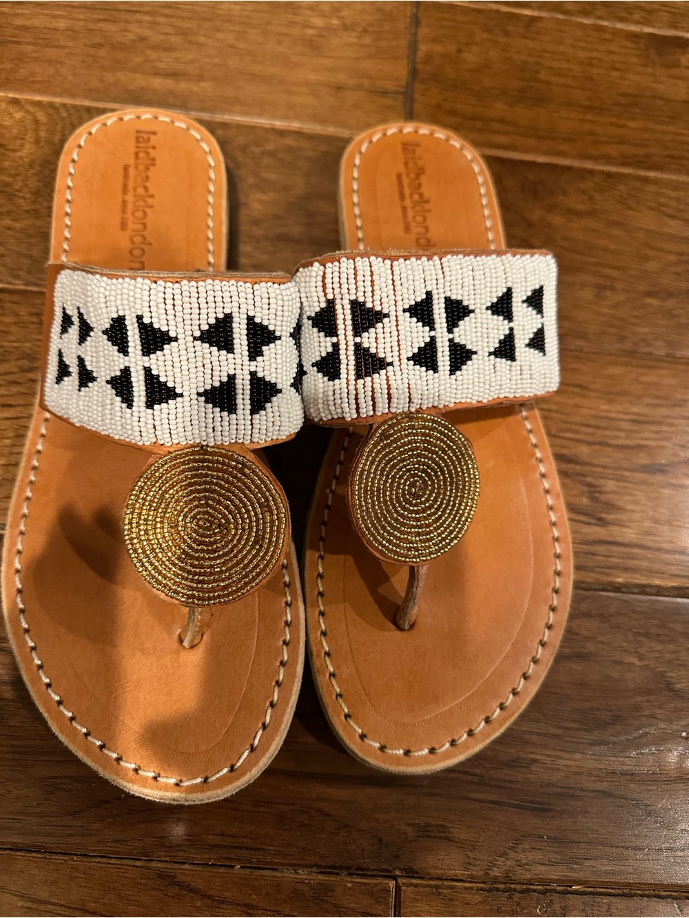 Laidback London Handmade Beaded Leather Sandals Flip Flops EU 40
